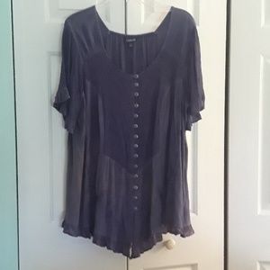Purple,  short sleeved, blouse.
